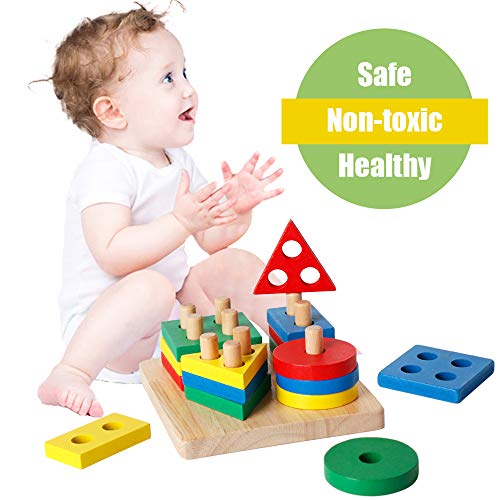 image for WISBABY Wooden Sorting & Stacking Toys for Toddlers, Educational Shape