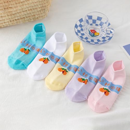 5 Pairs Aesthetic Cute Ankle Socks for Women Fruit Design Low Cut No Show Socks2