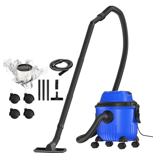 DayPlus Limpiador en seco y húmedo con motor potente de 800 W, ventilador de limpieza en seco y húmedo de 16 kpa, capacidad de 15 litros, 4 ruedas