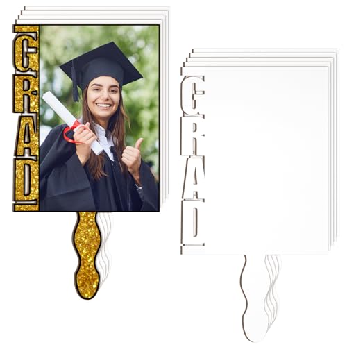 Anglechic 12 Pcs Sublimation Graduation Fans Blank Class of 2026 Gifts DIY Hand Paddle Fan with Wood Photo Frame for Celebrate Graduation Wedding Party(Grad,7.9 x 5.9 Inches)
