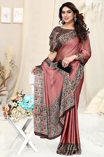 Image of MIRCHI FASHION Saree for Woman Chiffon Georgette Solid with Contrast Border | Lightweight Daily Wear Women's Sari and Printed Blouse Piece