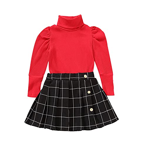 Hnyenmcko Toddler Baby Girl Clothes Set Long Sleeve Turtleneck Ribbed Knit Sweater Tops Pleated Skirt Spring Fall Skirt Set 2Pcs (Red, 4-5T) #TOP14