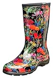 Sloggers Waterproof Garden Rain Boots for Women - Cute Mid-Calf Mud & Muck Boots with Premium Comfort Support Insole, (In Fields Black), (Size 7)
