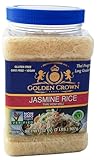 Golden Crown Jasmine Rice - 32 oz (2 LB) Jar, Non-Sticky, Fluffy Aromatic Rice, Thai, Indian, & Fragrant Flavored Long-Grain White Rice