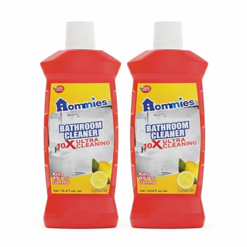 Hommies Disinfectant Bathroom Cleaner Liquid (Lemon) - 1 Litre (Pack of 2) | Kills 99.9% Germs | Professional Strength Deep Cleaner for Tiles, Floors, Sinks & Chrome Taps | Value Combo Pack