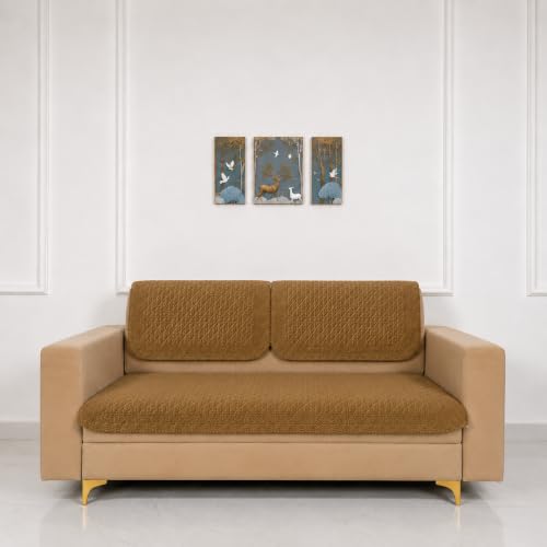 Image of Homerz Premium Petal Charm Sofa Cover | Embossed Floral Pattern | Soft Touch, Anti-Dust & Easy Wash Fabric Cloth, Washable and Durable (Mustard, 2 Seater, Seat Cover with Backrest)