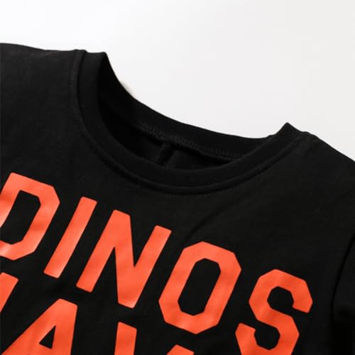 Image of LMYOVE Toddler Boy Short Set Little Boy Clothes Casual CrewNeck Short Sleeve T-Shirt and Short Sets Summer Beach Outfits(5T Orange Dinosaur)