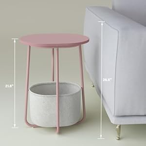 TUTOTAK Small Side Table, Oval End Table, Night Stand, Bedside Table, Sofa Table with Cloth Storage Basket, Living Room, Bed Room, Pink TB01BP063 TUTOTAK Small Side Table Oval End Table Night Stand Bedside Table Sofa Table with Cloth Storage Basket Living Room Bed Room Pink TB01BP063