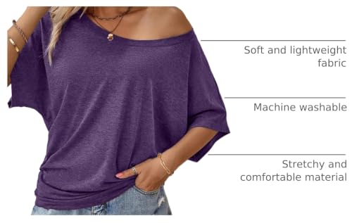 Image of Hilinker Womens Sexy Off The Shoulder Tops Short Batwing Sleeve T Shirt Oversized Casual Tee