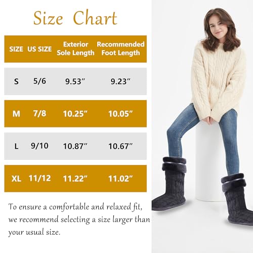 Women's Knit Slippers Indoor Warm Fluffy Home Bootie Slippers Anti-Slip House Shoes with Cute Pom Poms Soft Cozy Ankle Boots for Women 5