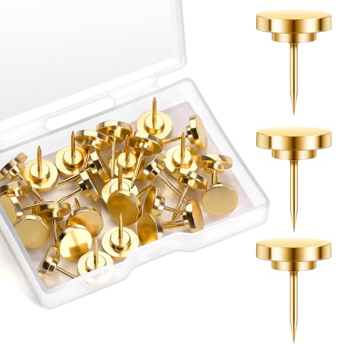 30 Pieces Gold Push Pins, Gold Decorative Thumb Tacks, Metal Push Pin,Thumbtacks for Wall, Push Pins for Bulletin Board, Picture Hanging Nails, Poster Tack, Wall Tacks for Hanging image 2