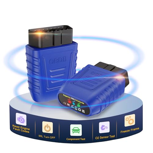 iKiKin Strumento Diagnostico del Lettore di Schede Dell'automobile di OBD2 Bluetooth 5.0, Strumento Diagnostico Completo Lspezione del Fumo e Guida di Manutenzione Test di Prestazione (1PCS Blu)