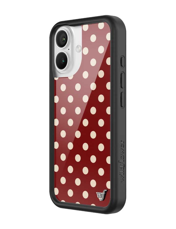 Image of Wildflower Cases - Compatible with iPhone 16 | Protective Black Bumper, 6.5ft Drop Test Certified, Women Owned Small Business | Classic Dots Spotted Trendy Cute | Polka Dot - Burgundy & Cream