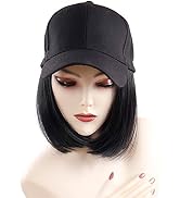 QRHSUKA Baseball Cap Wig with Hair Extensions 10 Inch Short Straight Natural Bob Wig Adjustable B...