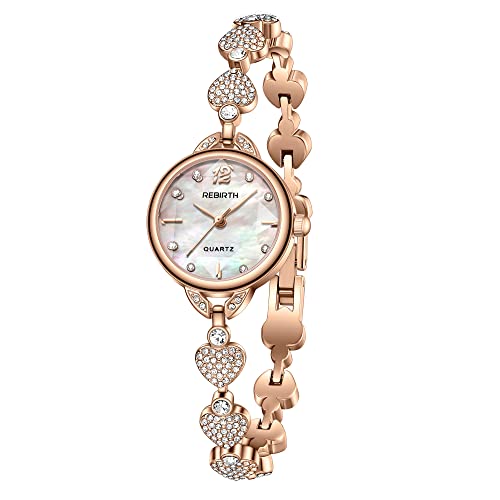 JewelryWe Montre Femme Fantaisie Strass,Montre Femme Quartz à Bracelet en Forme de Coeur, Montre Rond Analogique avec Echelle de Diamant,3ATM Etanche,Cadeau pour Femme