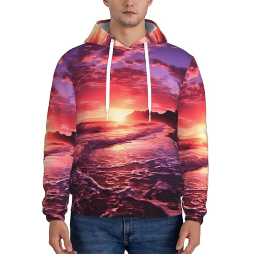 Men's Fleece Pullover Hoodie Long Sleeve Hooded Beach Sunset Sweatshirt Casual Shirts With Pockets 4X-Large Black2