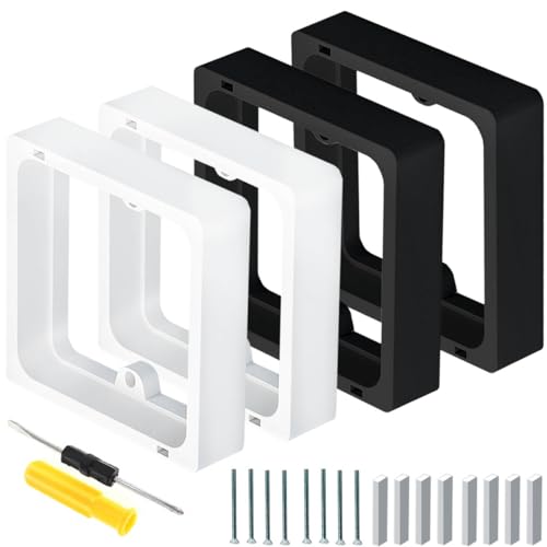 Acmerota Espaciador cuadrado de 20 mm, espaciador de enchufe único de 20 mm, extensor de caja de pared apilable, extensor de caja trasera, juego de 4 (2 piezas blancas + 2 piezas negras), interruptor