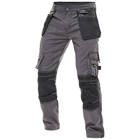 Men's Heavy Duty Cargo Work Pants with Cordura Utility Tool Pockets & Reinforced Knees Tactical Safety Trouser B1 Gray 34-34 Cover