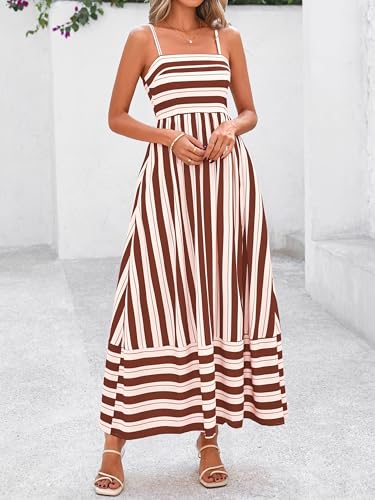 Image of PRETTYGARDEN Women Summer Maxi Dresses 2026 Spaghetti Strap Boho Floral Striped Wedding Guest Beach Vacation Flowy Long Dress