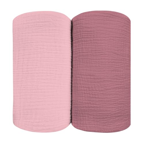 Image of breebleep Muslin Swaddle Blankets for Baby Girls, Pink Receiving Blankets for Baby, Large Size 47 x 47 Inches, Soft Breathable Cotton for Unisex Newborn 2 Packs, Pink + Rosy