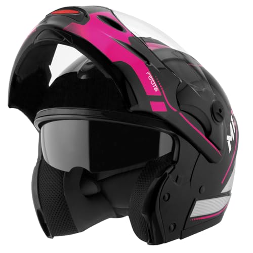 Capacete de Moto Mixs MX Captiva Route Brilhante Com Viseira Interna Solar Óculos de Sol Articulado Escamoteável Robocop Cinza Com Rosa 58