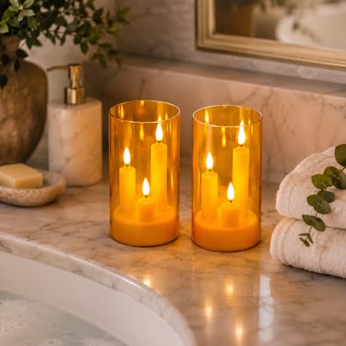 Image of 2 Pack 3D Wick Flameless Taper Candles, Champagne Transparent Acrylic Cover, Remote Control Flickering LED Candles, Battery Operated Electric Candles for Wedding Party Christmas Home Table Decor.
