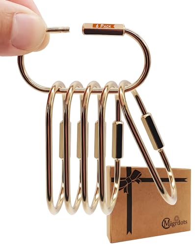 Migrdots Brass Gold Carabiner Clip for Keys - Loose Leaf Binder Rings Screw Lock Keychain and Carabiner Clip with Lock for Backpacks Luggage Tags Pet Collar Clips and Outdoor Accessories 6 Packs