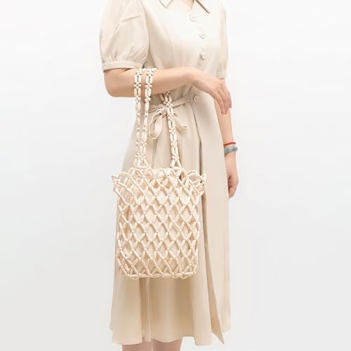 Bolso artesanal de madera con cuentas, bolso de hombro tejido para mujeres miniatura 2