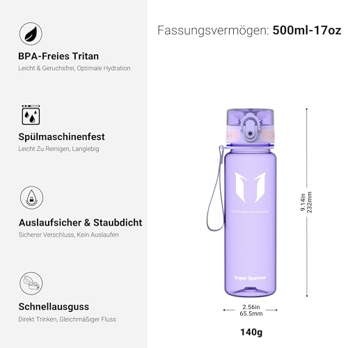 Sparrow Trinkflasche Kinder 500ml - BPA-frei - Tritan Wasserflasche 1-Klick – Ansicht 3