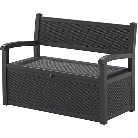 LHBGO 70 Gallon Storage Bench Deck Box for Patio Furniture with Armrest Bench Outdoor Storage Water-Resistant Deck Box for Garden Tools,Pool Storage and Outdoor Cushions,Black Cover
