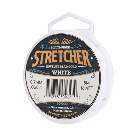 JewelrySupply Stretcher Beading Cord – Multi-Fiber Stretchy Jewelry Bead Cord – White Color, 0.7mm Diameter, 5 Meter Spool – Jewelry Making Cord for Creating Necklaces, Bracelets, and DIY Crafts Cover