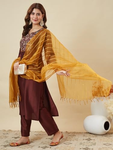Image of MOKOSH Women's Silk Blend Kurta Pant with Dupatta | Kurta Set | Embroidery | Indian Kurta Outfit With Pant | Ethnic Kurta | 3 Piece Outfit
