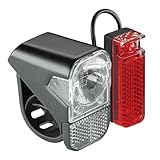 AXA Visto 3 – Fahrradlicht Set mit Batterien – Einfache Befestigung – Wasserbeständig – Mit Batterieanzeige – Inkl. 3 x AAA Batterien – StVZO zugelassen