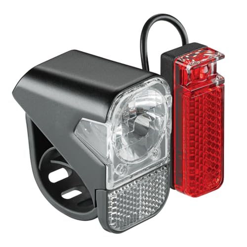 AXA Visto 3 – Fahrradlicht Set mit Batterien – Einfache Befestigung – Wasserbeständig – Mit Batterieanzeige – Inkl. 3 x AAA Batterien – StVZO zugelassen