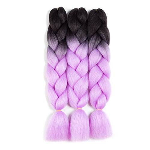 SONNET Synthetic Ombre Jumbo Braiding Hair 3bundles/lot 300g Kanekalon Fiber Hair Extension for Box Twist Braiding with 10pcs Free Decoration Dreadlock Deads (Black/L-Purple)