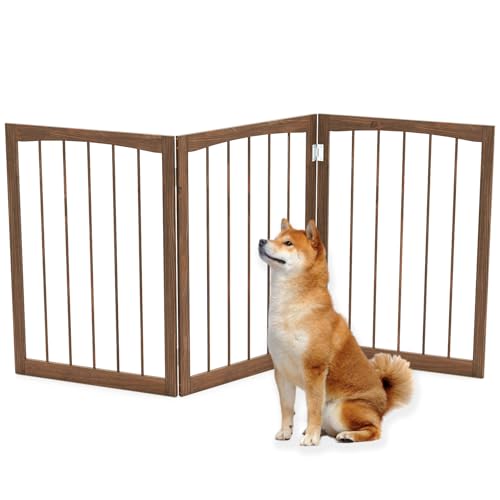 SOARS Cancelletto per Cani Pieghevoli 159 x 76 cm, Barriera per Cani in Legno a 3 Pannelli, Recinzione per Scale, Ingressi e Corridoi (Marrone)