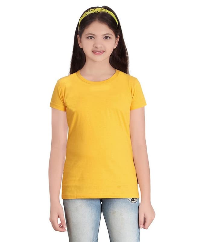 Image of Plain Casual Black Cotton Round Neck Half Sleeve Girls T-Shirt