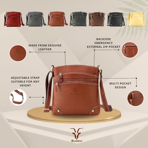 Goatter Hunter Leather 9.5" Inch Sling Cross-BodyBag for Girls And Women, (Brown) - Image 3
