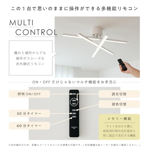 VENTOTA LEDシーリングライト 3灯 調光調色 リモコン付き 電球不要 天井照明 照明器具 リビング ダイニング 寝室 食卓 和室 おしゃれ 8畳 astra (ホワイト) [5]