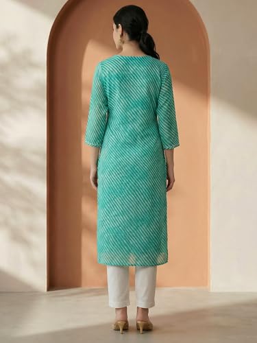Image of INDO ERA Women's Georgette Leheriya Printed Straight Calf Length Kurtas (IEAI12232)