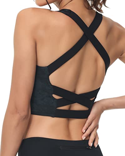 Image of romansong Strappy Yoga Sports Bras for Women Padded Criss-Cross Back Tank Tops