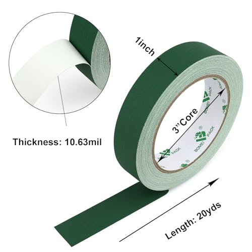 Image of BOMEI PACK Dark Green Gaffer Tape, Matte Non-Reflective, 1inch x 20yds No Residue Hand Tear Self-Adhesive Tape for Labeling, Cable, Stage, Photo Studio, Painters and Duct Repair, 3 Pack