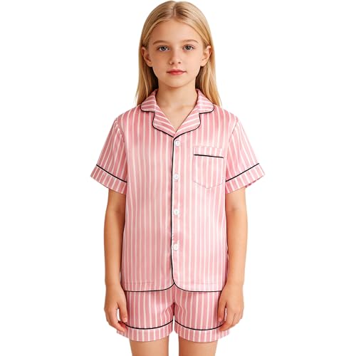 JinBei Pijama Niña Verano, Conjunto Pijamas Manga Corta, 9-10 Años, Rosa