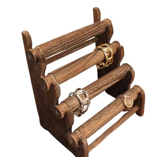 4段木製ブレスレットホルダー取り外し可能なバングルウォッチネックレスディスプレイスタンドデスクトップヴィンテージジュエリーオーガナイザーホルダー4段木製ブレスレットホルダー