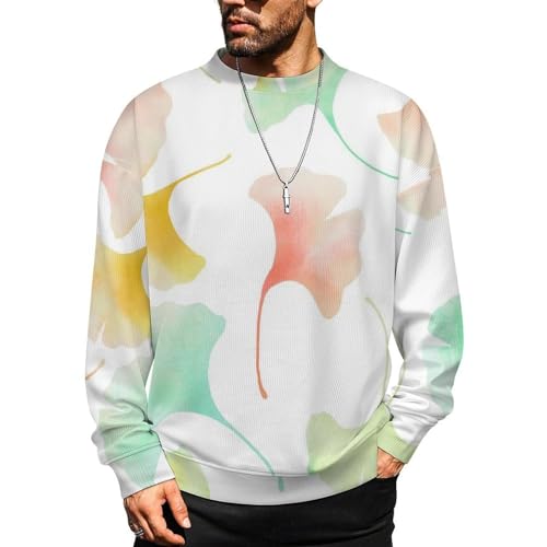 MoBlinko Mens Crewneck Sweater Colorful Tropical Leaves Mens Sweater Sweaters for Men Long Sleeve Lightweight Pullover