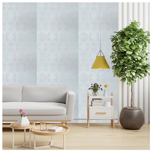 Image of Kayra Decor 3D Self-Adhesive Wall Panels-White Geometric Design - (Size 19.7inches x 19.7inches -16.14 sq. ft. Coverage - Pack of 6) Peel and Stick Panel for Home Kitchen and Office Decor