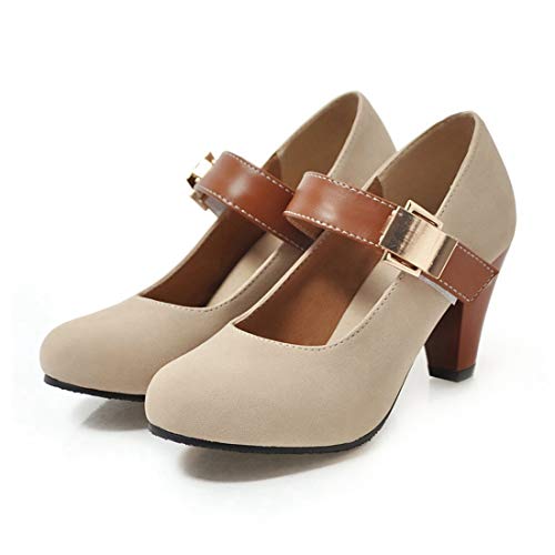 VOKLIN Women's Vintage Round Toe Mary Jane Pumps Buckle Platform Chunky Block High Heels Oxford Dress Shoes2