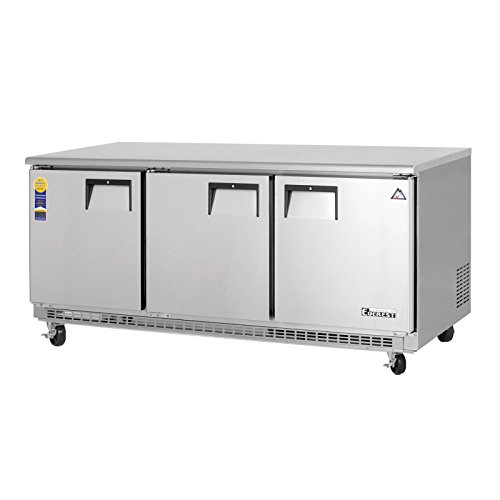 Image of Everest ETBF3 71-1/8” Undercounter Worktop Food Prep Freezer for Restaurant Hotel Kitchen Bar Cafeteria Deli | 22 Cu. Ft. Capacity | 3-Solid Door, 6-Shelf | Stainless Steel, 115V, NSF
