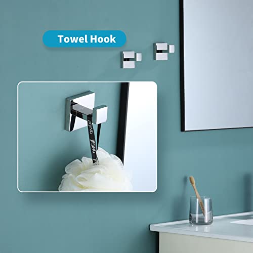 Image of 2 Pack Towel Hooks,Bathroom Towel Robe Hook Polished Chrome 304 Stainless Steel Wall Mounted Hooks for Bath Kitchen Bedroom Garage Hotel