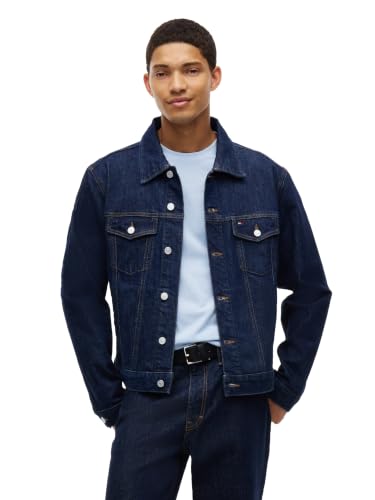 Image of Tommy Jeans Men's Lightweight Denim Trucker Jacket With Embroidered Logo